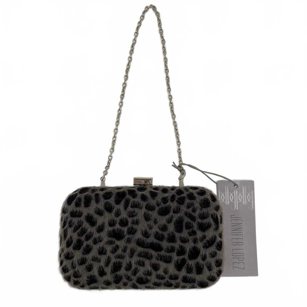 Jennifer Lopez Gray Black Fuzzy Spotted Chain Strap Push Lock Clutch | OS